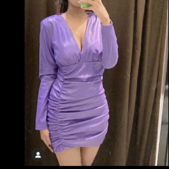 Blogger Fave Zara purple/lavander faux leather ruched mini dress - Picture 10 of 16